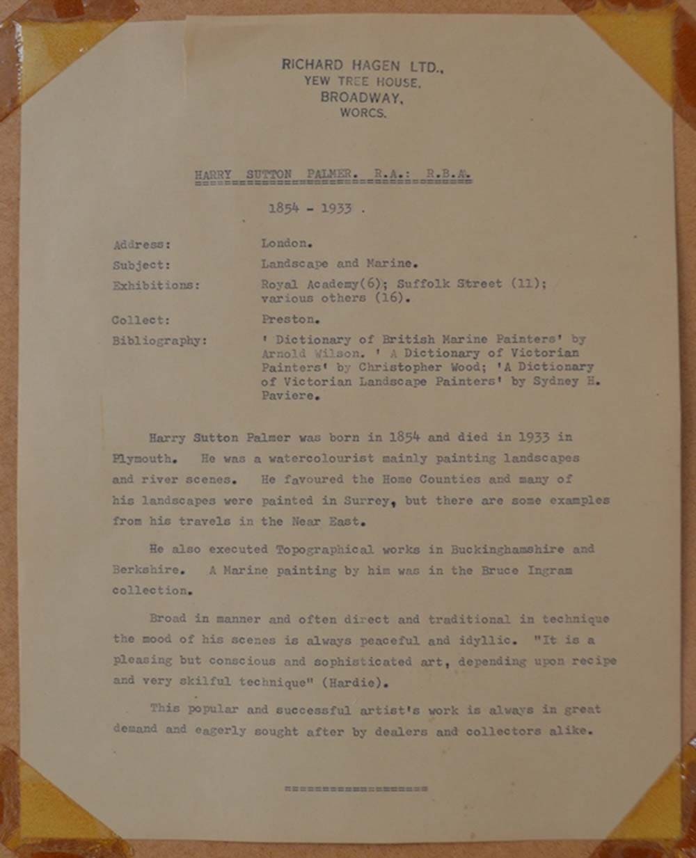 Harold Sutton PALMER (1854-1933) English